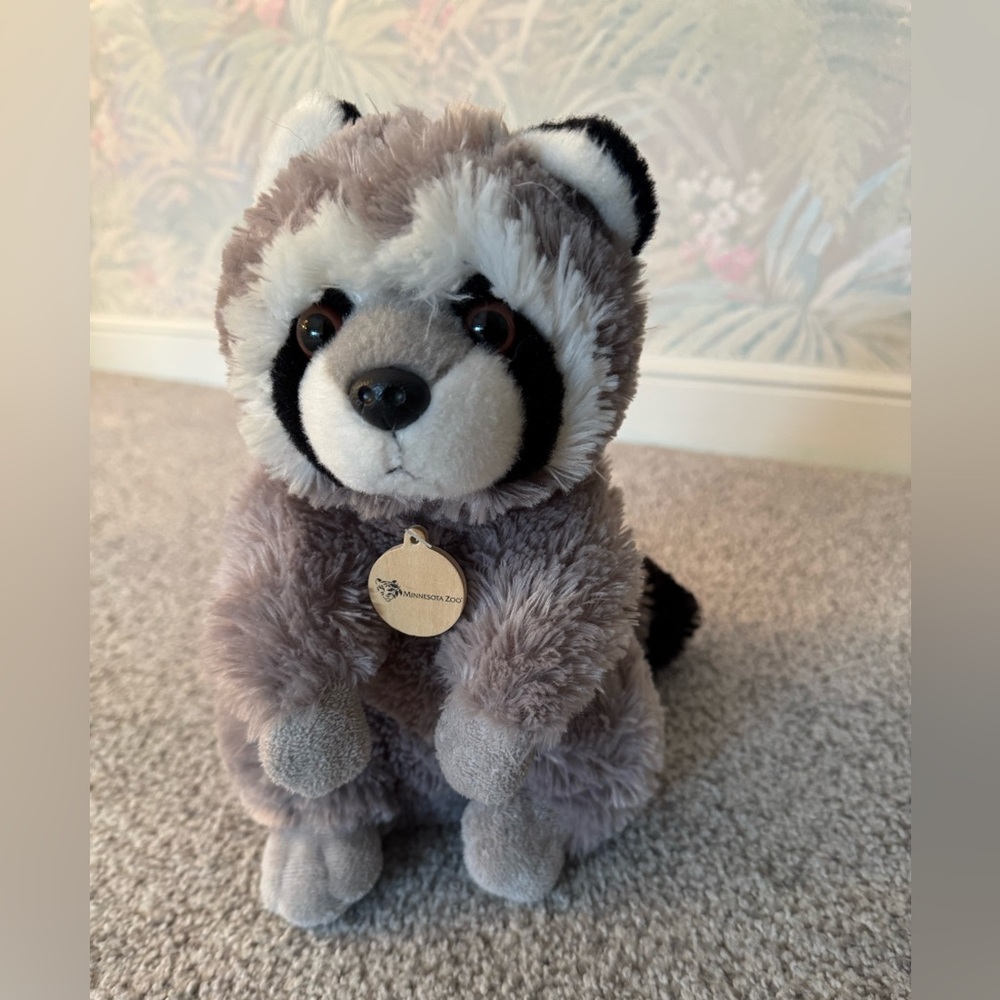 Wild Republic Raccoon Plushie Stuffed Animal& Removable Minnesota Zoo Wooden Tag